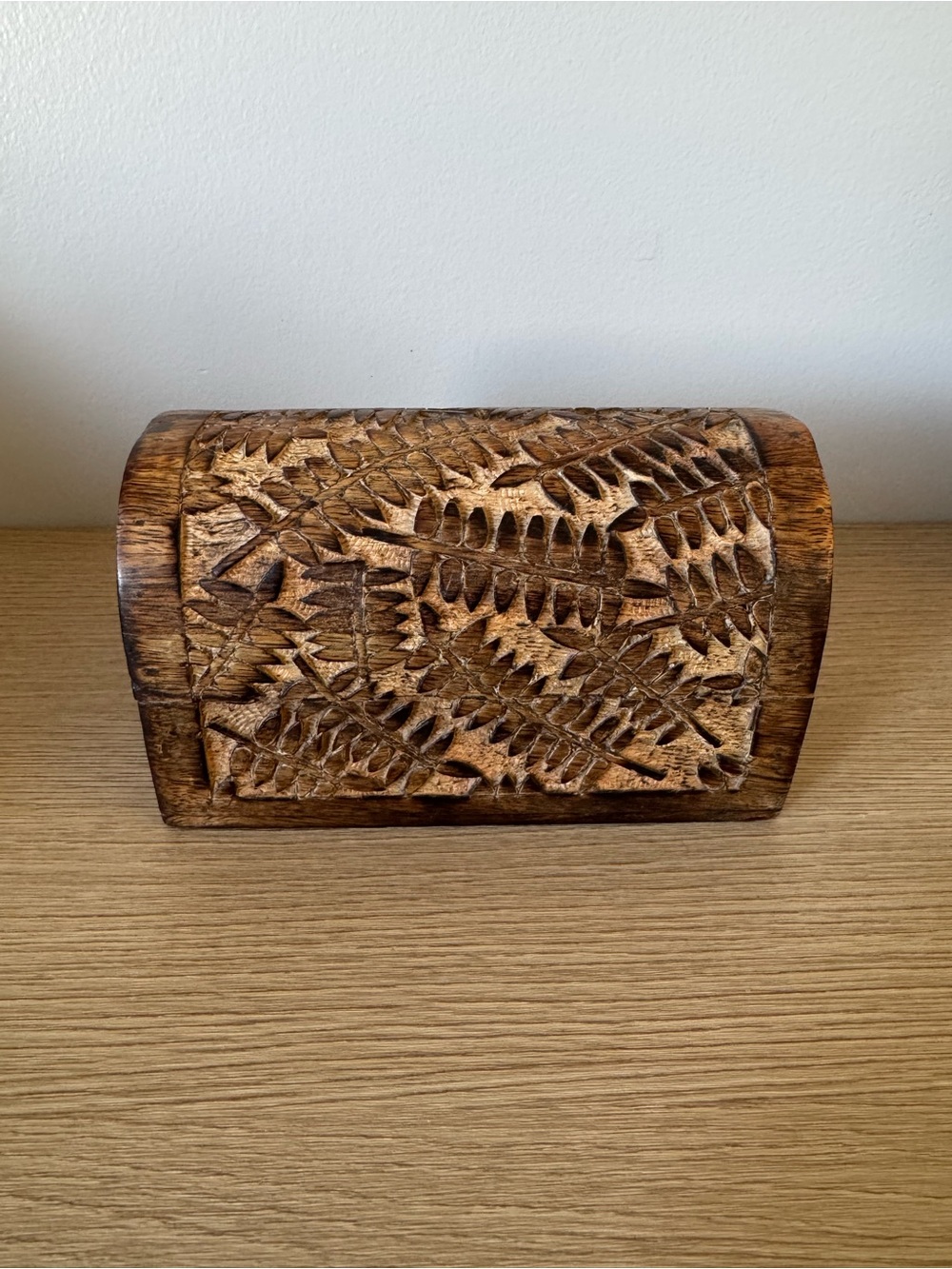 Hand-Carved Wooden Trinket Box - Brown